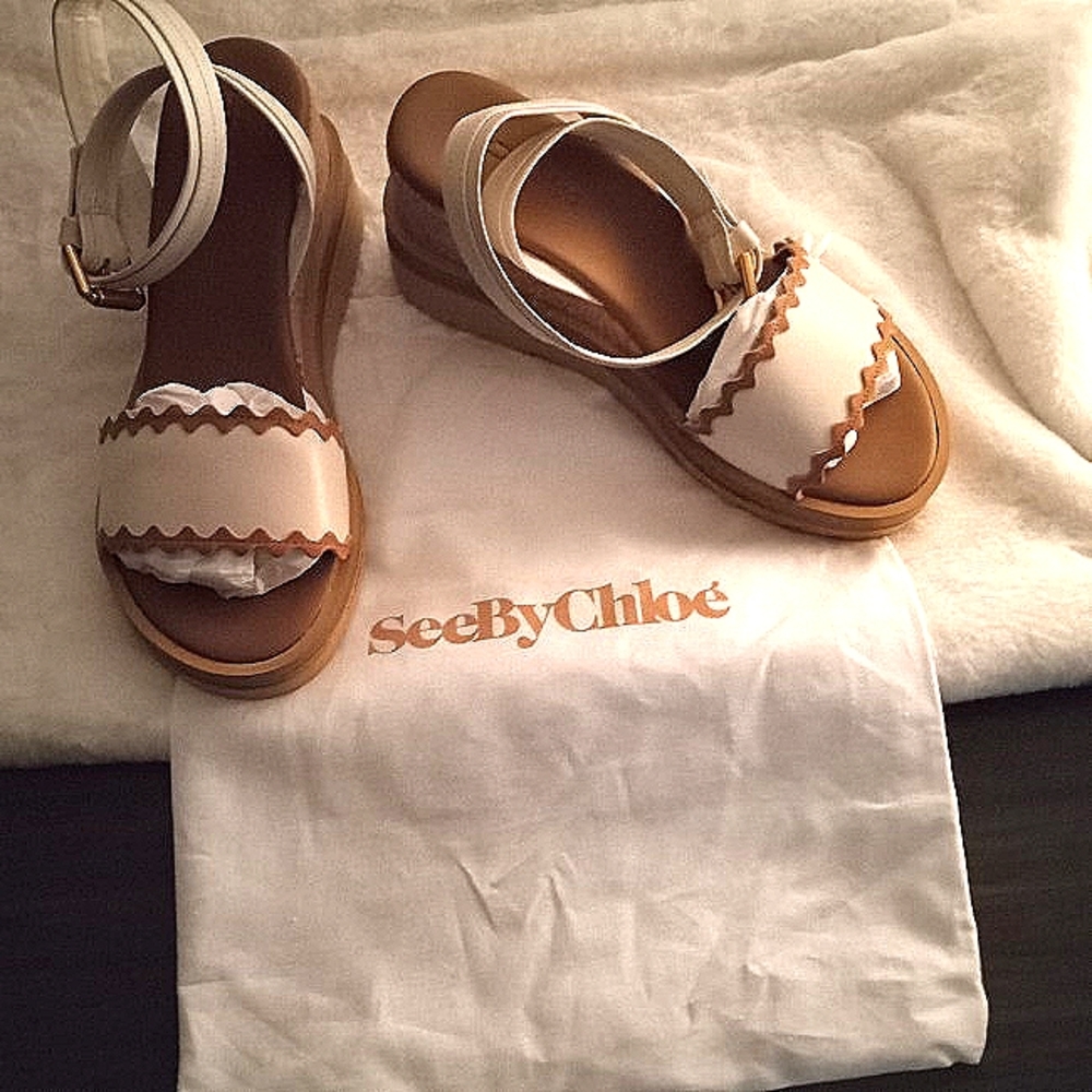 See By Chloe Robin rickrack-trim leather wedge sandals size 6